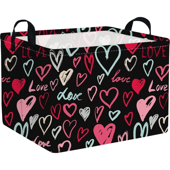 Rectangular Black heart,Heart Basket Gift Storage Box,Heart Storage Bins Organizer with Handles for Girls Room Decor,easter heart Print Basket,Basket,Shelf Basket.(Black heart)