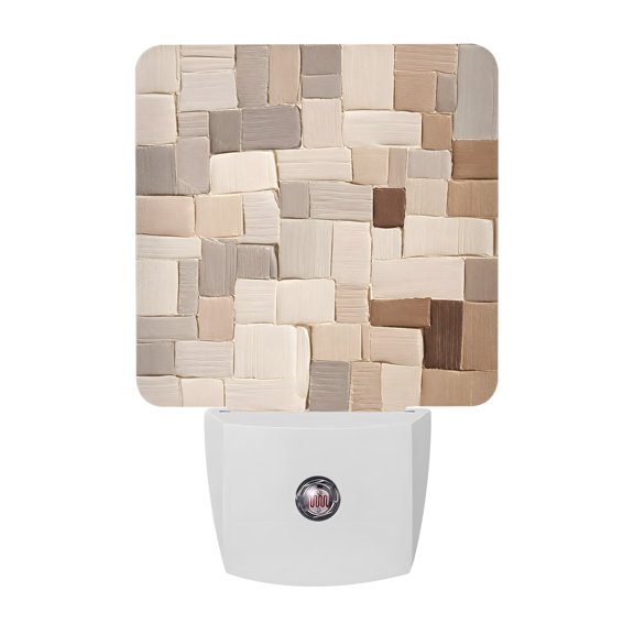 Rectangular Blocks LED Night Light, Minimalist Beige Brown Plaster Relief Tiles Night Lights plug into Wall with Smart Sensor Dusk to Dawn Sensor for Nursery Bedroom 2.95x4.5in