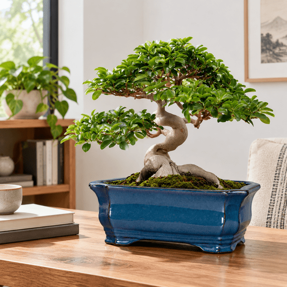 Rectangular Blue 13.5 Inch Ceramic Plant Pot for Indoor Outdoor Succulent Bonsai