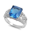 thumbnail image 1 of Rectangular Blue Simulated Topaz Cubic Zirconia Ring Sterling Silver 925, 1 of 2