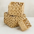 thumbnail image 1 of Rectangular Braided Water Hyacinth Baskets With Handles Natural Set of 3, 1 of 6