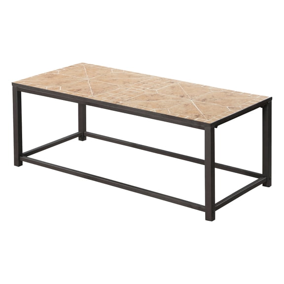 Rectangular Brown Coffee Table For Living Room Furnishing - 42" L With Tile Top And Metal Support Transitional Accent Sleek Base