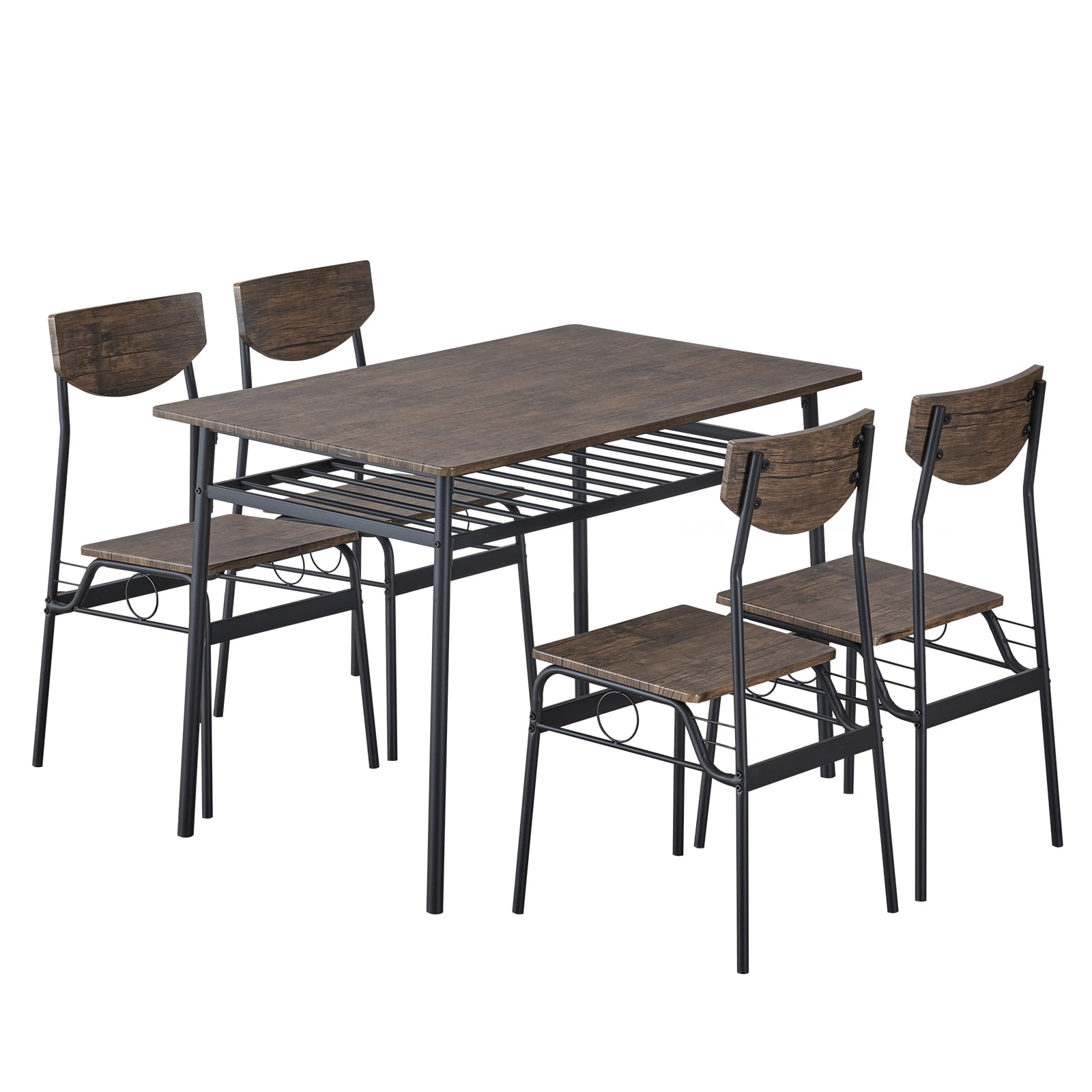 Rectangular Brown Dining Table Set with 4 Chairs - Easy Assembly ...