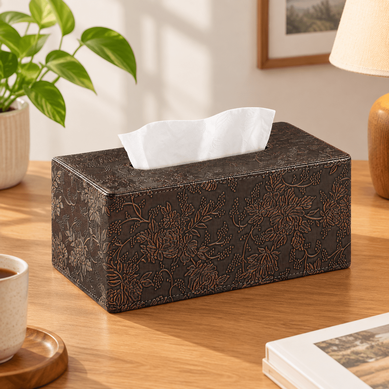 Rectangular Brown Grape Pattern Leather Facial Tissue Box Cover with ...
