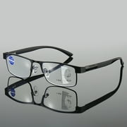 Rectangular Business Progressive Reading Glasses 2.0 for Men Metal Spring Hinge Temple Readers, Black Classic Presbyopic Sunglasses +2.00