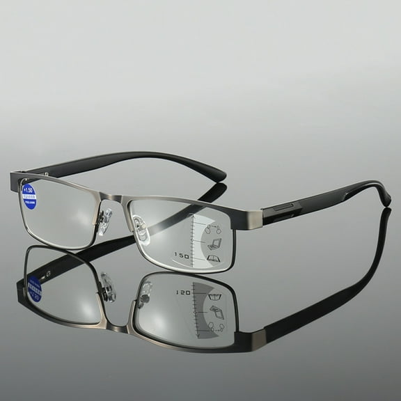 Rectangular Business Progressive Reading Glasses 3.5 for Men Metal Spring Hinge Temple Readers, Gunmetal Classic Presbyopic Sunglasses +3.50