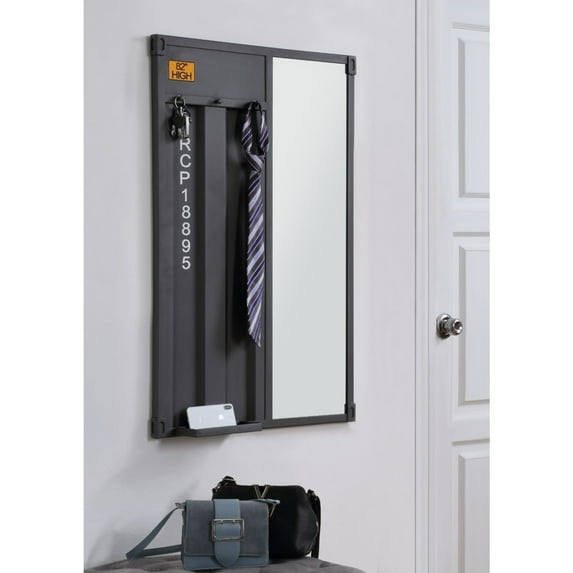 Rectangular Cargo Bedroom Mirror, Black - Saltoro Sherpi