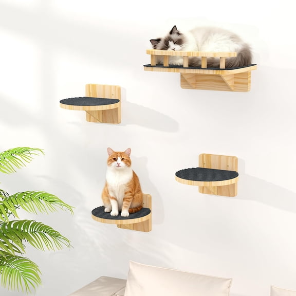 Rectangular Cat Perch Wall Mounted Wood Climber for Sleeping Playing Lounging
