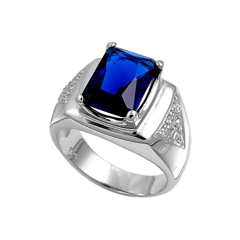 Rectangular Center Simulated Sapphire Cubic Zirconia Men's Ring