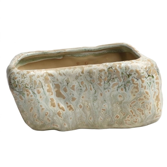 Rectangular Ceramic Planter Smooth Neutral Finish For Narrow Windowsills And Desks