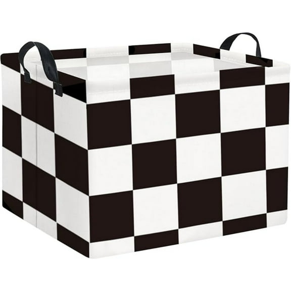 Rectangular Checkered Basket Storage Bin Collapse Storage Basket with Handles for Organizing Home Kitchen Boys and Girls Toys Office Closet Shelf Baskets (Race Flag)