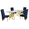 thumbnail image 1 of Rectangular Clear Glass 5pc Dining Set with Gold Stainless Steel Base, 1 of 3