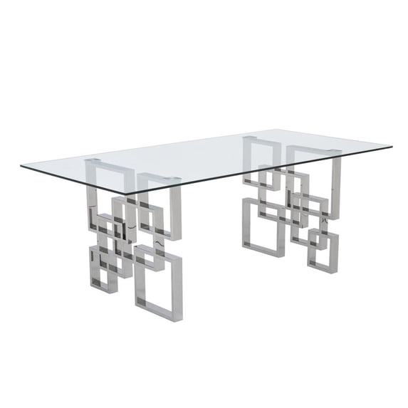 Rectangular Clear Glass 5pc Dining Set with Silver Stainless Steel Base