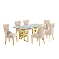 thumbnail image 1 of Rectangular Clear Glass 7pc Dining Set with Gold Stainless Steel Base, 1 of 3