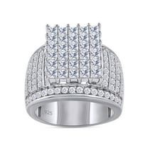 Rectangular Cluster Engagement Ring For Women, 3.10 Cttw Princess & Round Lab Created Moissanite Diamond Cathedral Style Statement Ring In 18K White Gold Over Sterling Silver-7