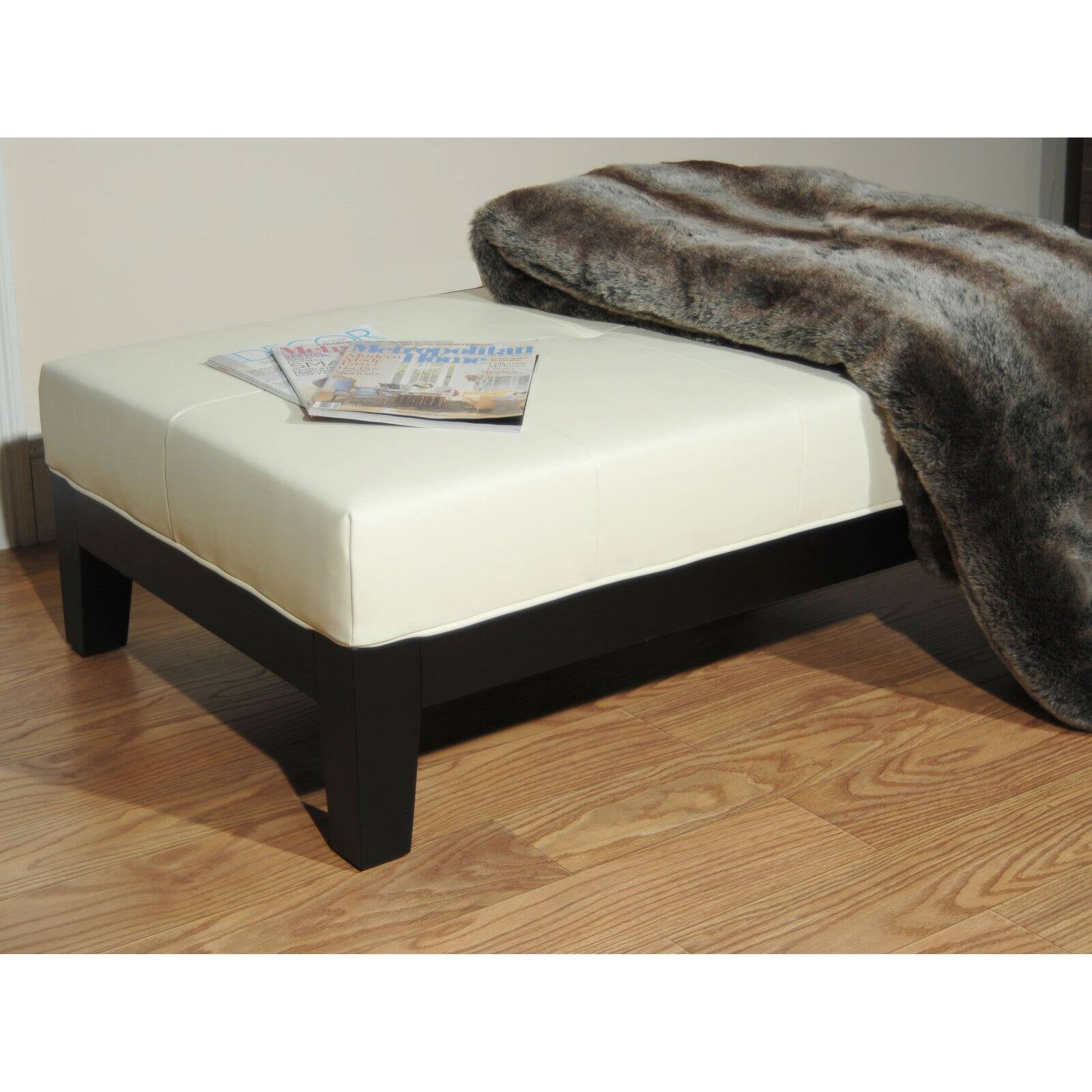 Jordan Off-White Tufted Leather Cocktail Ottoman