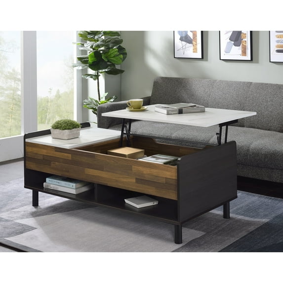 Rectangular Coffee Table with Lift-Top | Convenient Storage in Primary Living Space | Constructed from Wood and Plastic | Keep Books and Magazines Neat