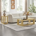 thumbnail image 1 of Rectangular Coffee Table Set of 2 with End Side Table, 2-Tier Wood Center Table with Sturdy Base and Open Shelf, Farmhouse Low Storage Table for Living Room, Home, Office, Apartment, Oak, 1 of 7