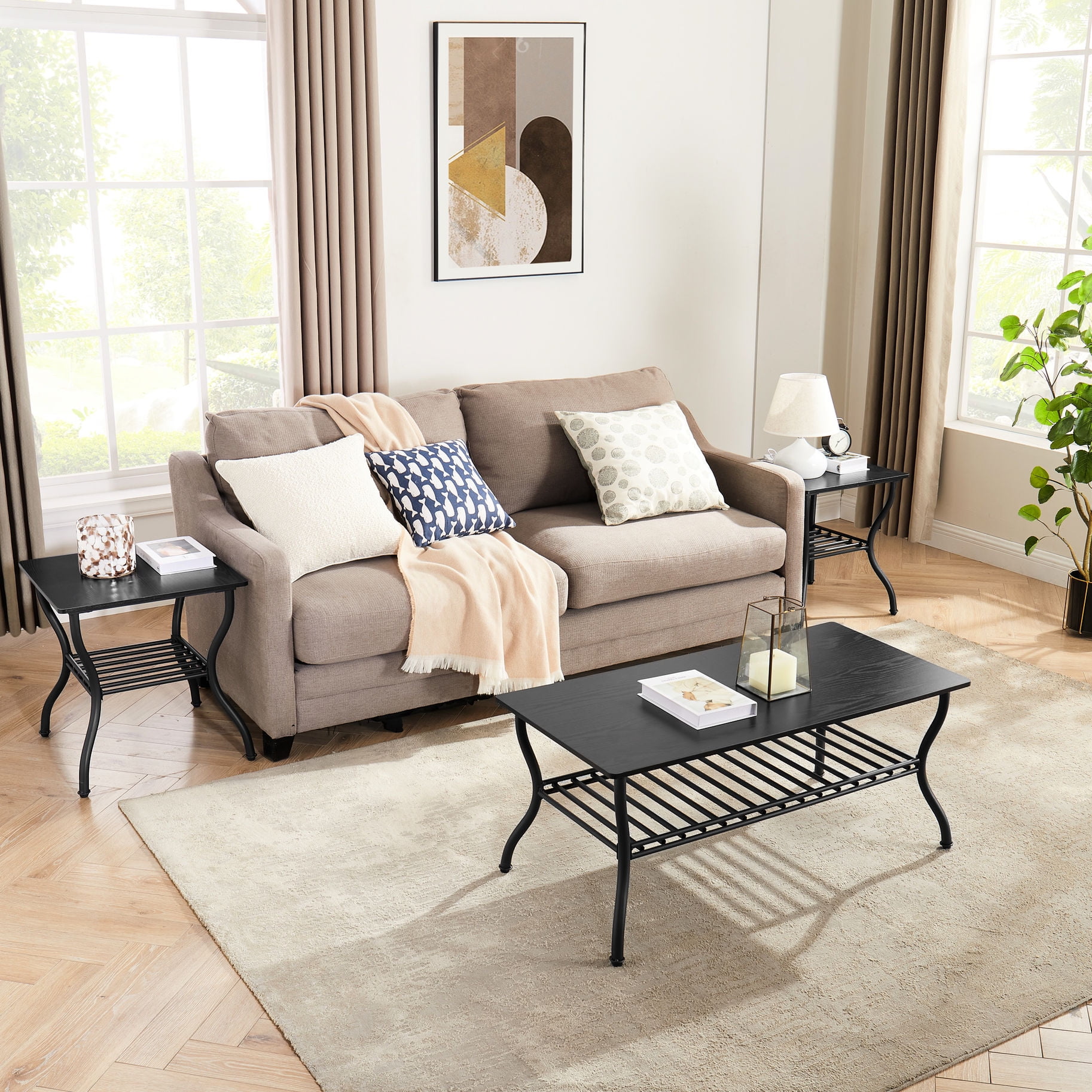 Rectangular Coffee Table + Square End Tables