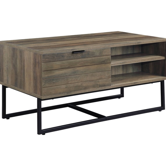 Rectangular Coffee Table With Rustic Finish And Convenient Storage Open Shelf Stable Legs Ample Space