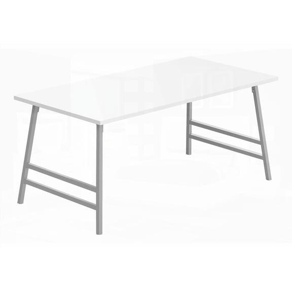 Rectangular Coffee Table in Living Room, 40"l, White Laminate & Grey Metal, Modern Design