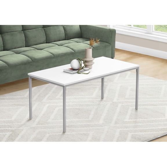 Rectangular Coffee Table with White Laminate and Grey Metal Legs for Living Room, 40"l, Contemporary Design