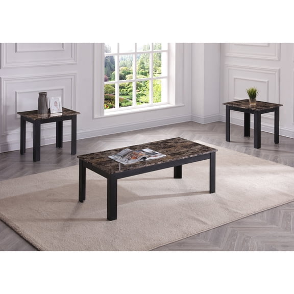 Rectangular Coffee and Square End Table Bundle / For Living Areas / Brown Wood Furniture