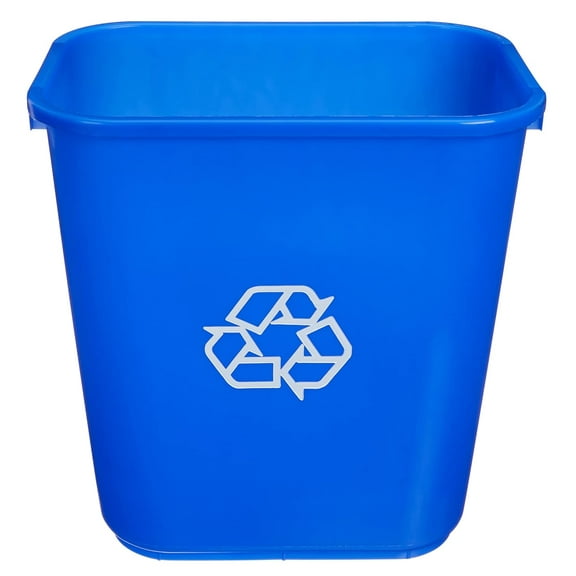 Rectangular Commercial Office Recycling Wastebasket with Recycle Logo, Easy to Clean, 7 Gallon, Blue, Pack of 2