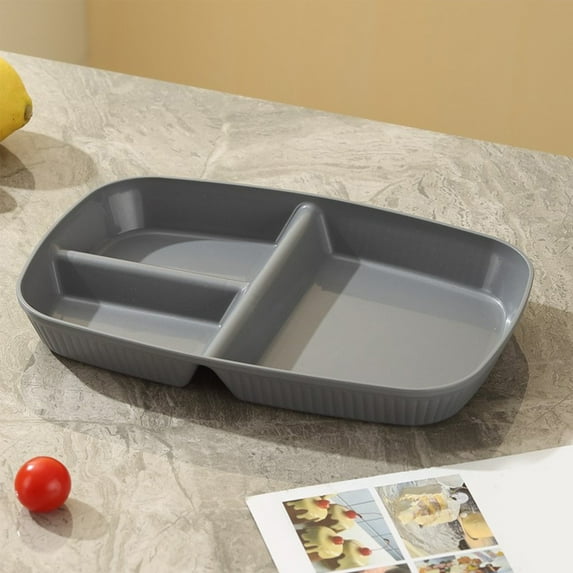 Rectangular Compartment Dinner Tray | 3 Sections | Thick Stable Bottom | Durable Plastic Serving Tray | Party, Picnic, Buffet Tableware | 1 Piece | 10.43x7.08in | Gray White Beige Pink
