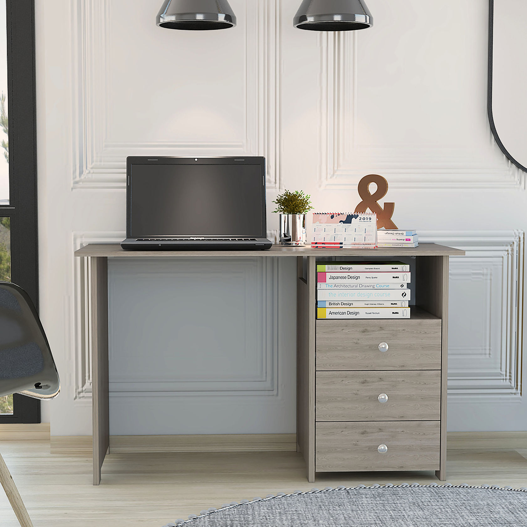 Rectangular Computer Desk with 3 Drawers and Open Storage / Helps ...