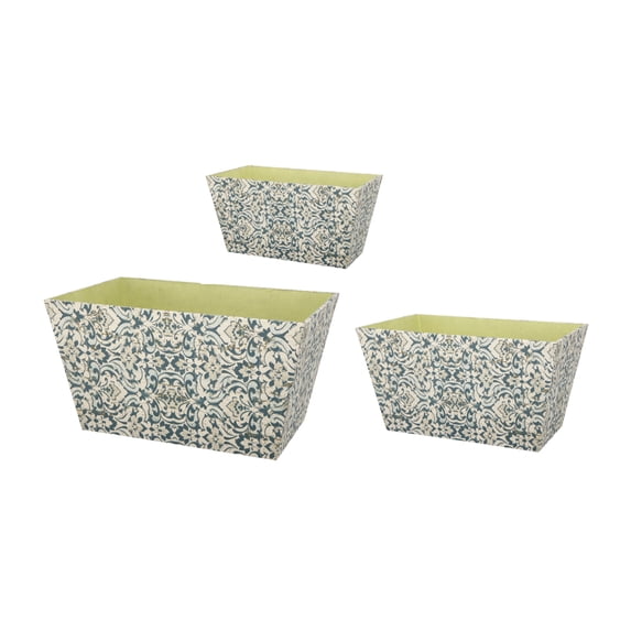Rectangular Containers with Narrow Bottom, Set of 3, Blue and Beige- Saltoro Sherpi