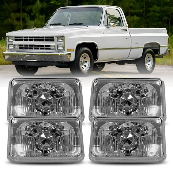 Rectangular Conversion Head Lights Fornt Lamps for Multi-vehicle Models,Pickups 1 Pair 4.25" x 6.75" Headlights with Light Bulbs