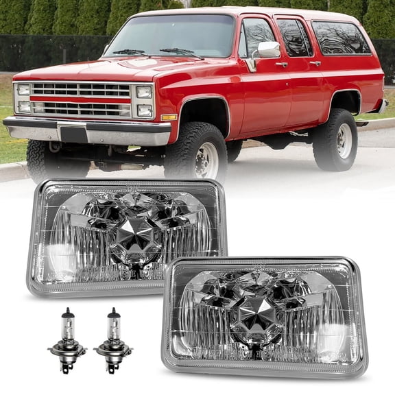 Rectangular Conversion Headlights Assembly with H4 12V 60/55W Bulbs 4.25" x 6.75" Lamps 1 Pair Universal Driver Passenger Side Replacement