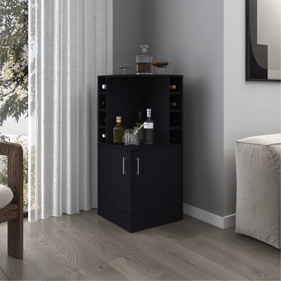 Rectangular Corner Bar Cabinet / Displays Decorative Items on Open Shelves