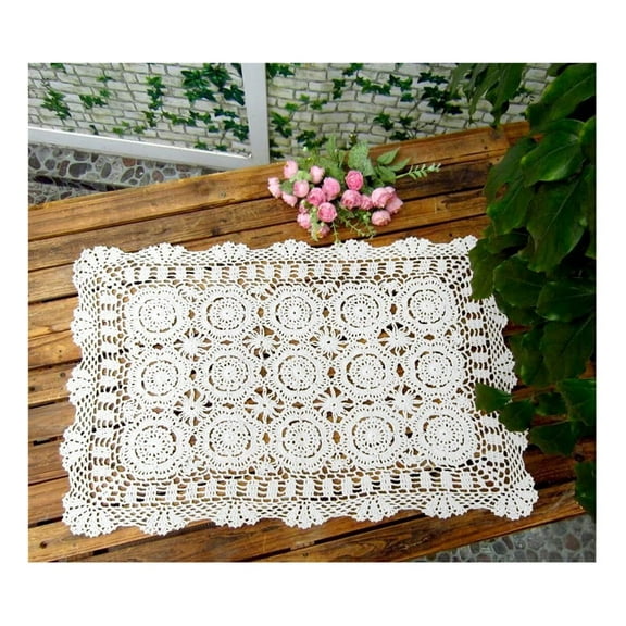 Rectangular Cotton Handmade Crochet Lace Table Runner Doilies Table Dresser Scarf Décor