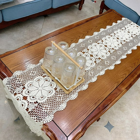 Rectangular Cotton Handmade Crochet Lace Table Runner Doilies Table Dresser Scarf Décor