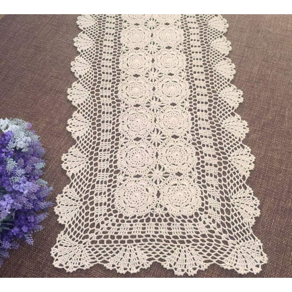 Rectangular Cotton Handmade Crochet Lace Table Runner Doilies Table Dresser Scarf Décor