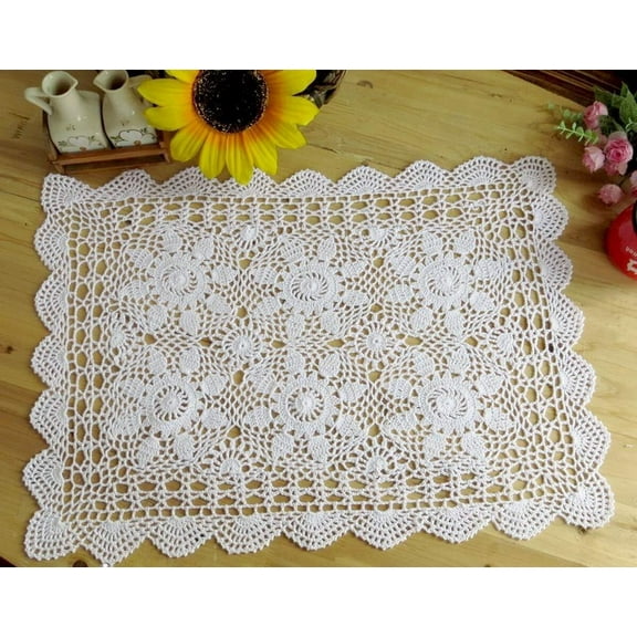 Rectangular Cotton Handmade Crochet Lace Table Runner Doilies Table Dresser Scarf Décor