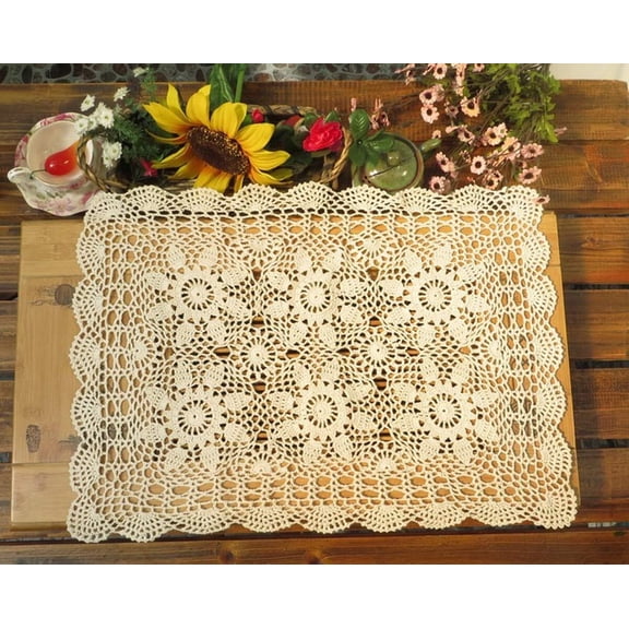 Rectangular Cotton Handmade Crochet Lace Table Runner Doilies Table Dresser Scarf Décor