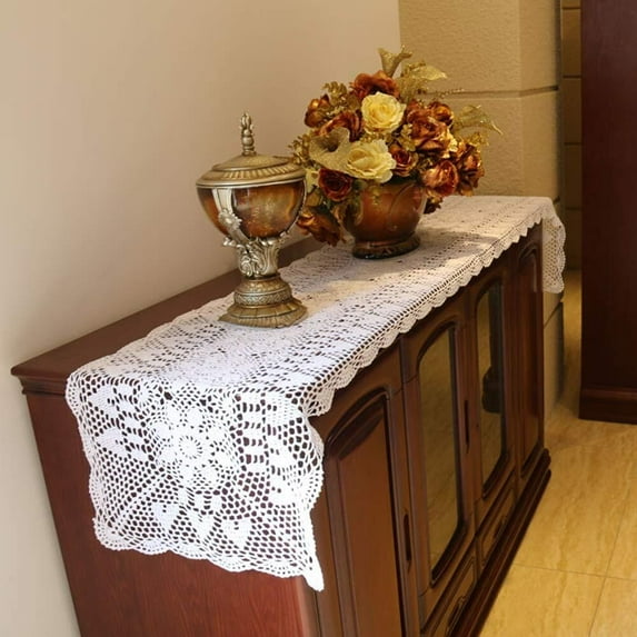 Rectangular Cotton Handmade Crochet Lace Table Runner Doilies Table Dresser Scarf Décor