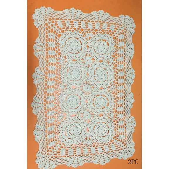 Rectangular Cotton Handmade Crochet Lace Table Runner Doilies for Coffee Table Dresser Scarf Décor,2PC