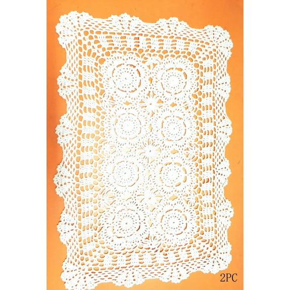Rectangular Cotton Handmade Crochet Lace Table Runner Doilies for Coffee Table Dresser Scarf Décor,2PC