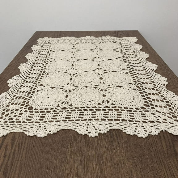 Rectangular Cotton Handwork Crochet Lace Table Runner Cloth Doilies , Table Centerpieces for Dining Room
