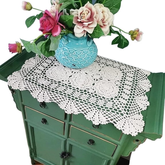 Rectangular Cotton Handwork Crochet Lace Table Runner Doilies for Coffee Table Dresser Scarf Centerpieces Décor,2PC