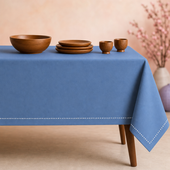 Rectangular Cotton Tablecloth, Sky Blue, 70" x 52"