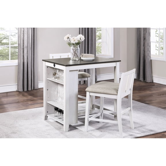 Rectangular Counter Height Dining Ensemble | Featuring Shelf and USB Ports for Dining | Mindy Veneer 2-tone | Seats 2 Diners