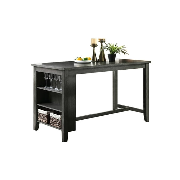 Rectangular Counter Height Dining Table In Black With Storage Capacity - 3-layer Side Shelf Wood Frame Seating For 4 Utility Room Furniture Wooden Option Stable Modern Shed