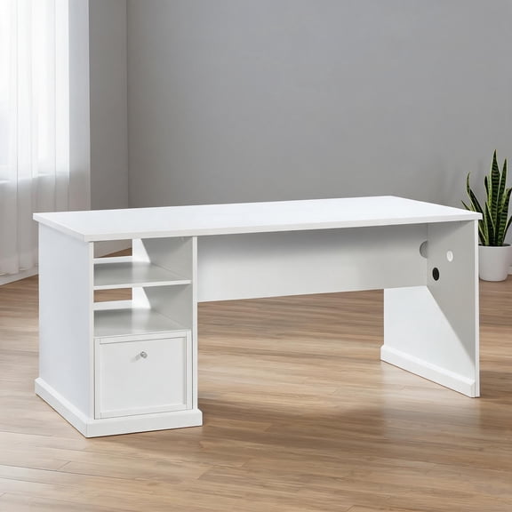 Rectangular Craft Work Storage Desk, Soft White Engineered Wood for Creative Spaces and Home Offices