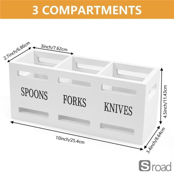 Rectangular Cutlery Storage Box - 6-Compartment Utensil Organizer For Knives, Forks, Spoons, Kitchen & Dining Tabletop Countertop Holder,white