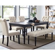 Rectangular Dark Wash Wood Dining Table And Chair - 4 Chairs, Bench Urban With Chairs & Touch